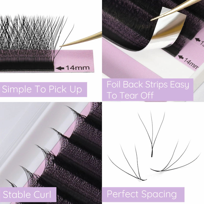 Private Label W Shape Clover Lash Extensions Premade Fans Thickness 0.05 0.07 Long Stem LM