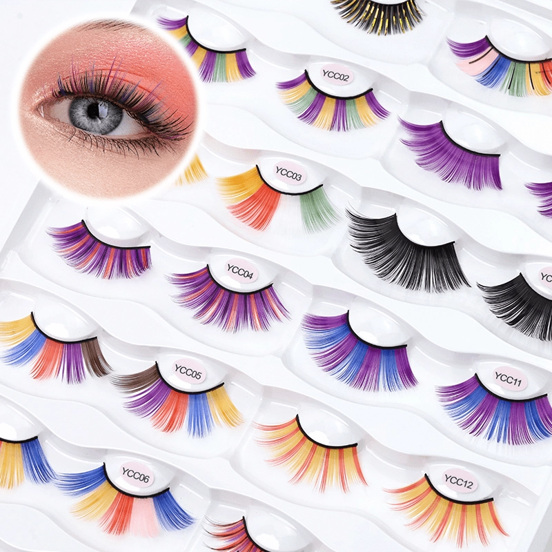 Colored Synthetic Hair False Eyelashes with Shinny Strip for Christmas Holiday LM