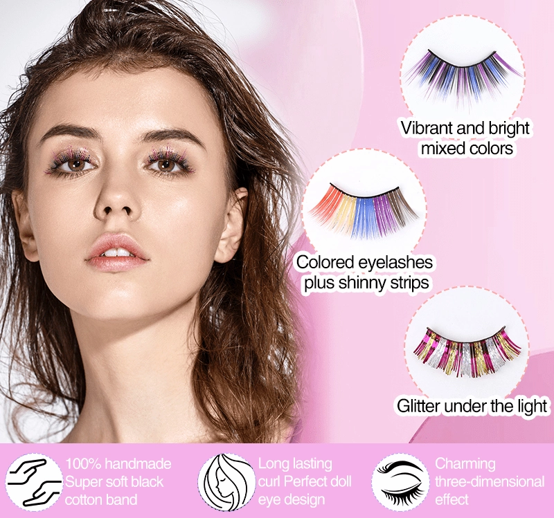 Colored Synthetic Hair False Eyelashes with Shinny Strip for Christmas Holiday LM