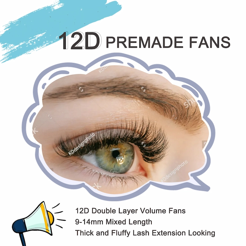 New Double Layer Pointy Base Premade Fans Eyelash Extensions Mega Hybrid Look LM